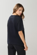 Camiseta unicolor college con cuello redondo en algodón