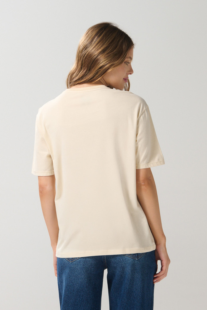 Camiseta kaki clara manga corta college en algodón