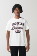 Camiseta college de Brooklyn crema manga corta