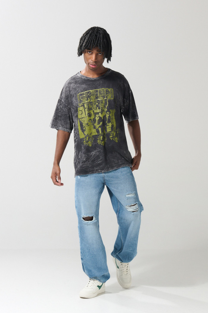 Camiseta oversize manga corta gris tie dye de Green Day
