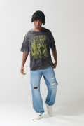 Camiseta oversize manga corta gris tie dye de Green Day
