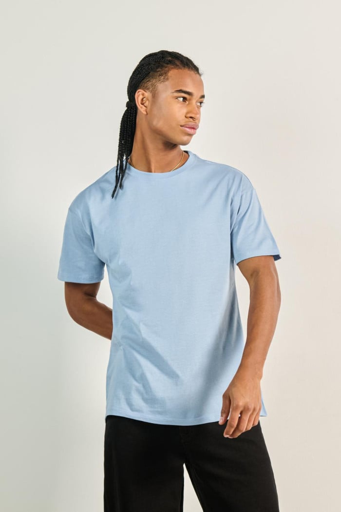 Camiseta manga corta unicolor con para hombre cuello redondo básica.