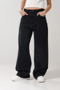 Jean tiro medio baggy gris intenso con bota ancha