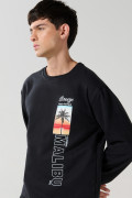 Buzo negro cuello redondo con diseño de playa