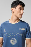 Camiseta azul oscura con contrastes y manga corta college