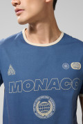 Camiseta azul oscura con contrastes y manga corta college
