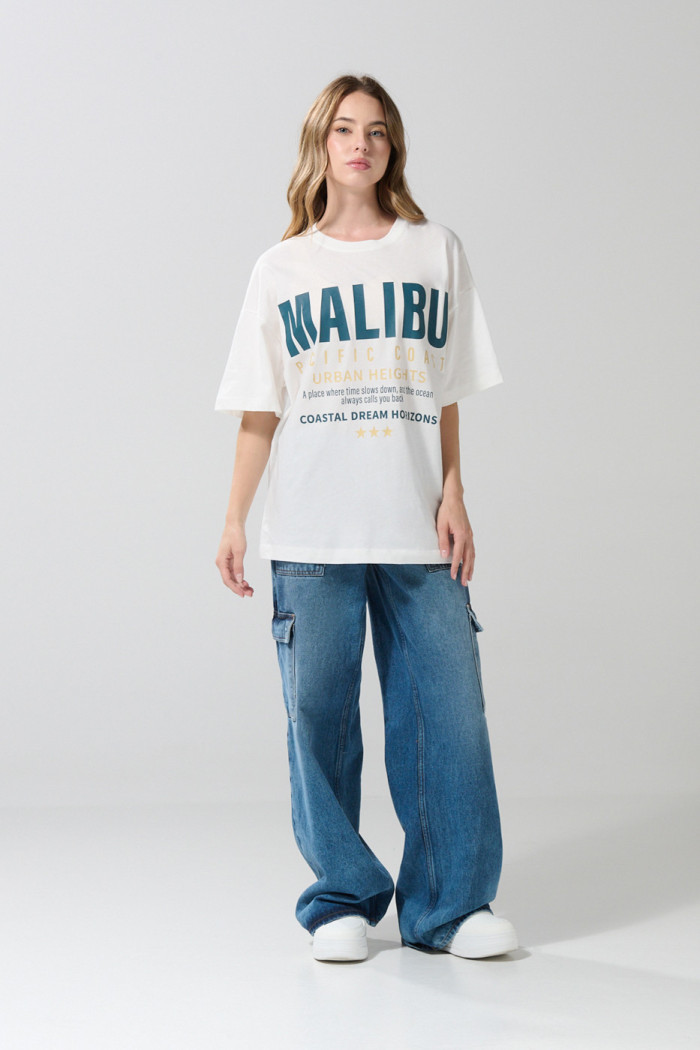 Camiseta femenina fit super oversize manga corta