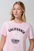 Camiseta para mujer manga corta unicolor, crop top cuello redondo, estampado en frente.