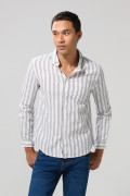 Camisa manga larga blanca con diseños de rayas en contraste