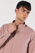 Camisa en algodón cuello nerú unicolor con botones