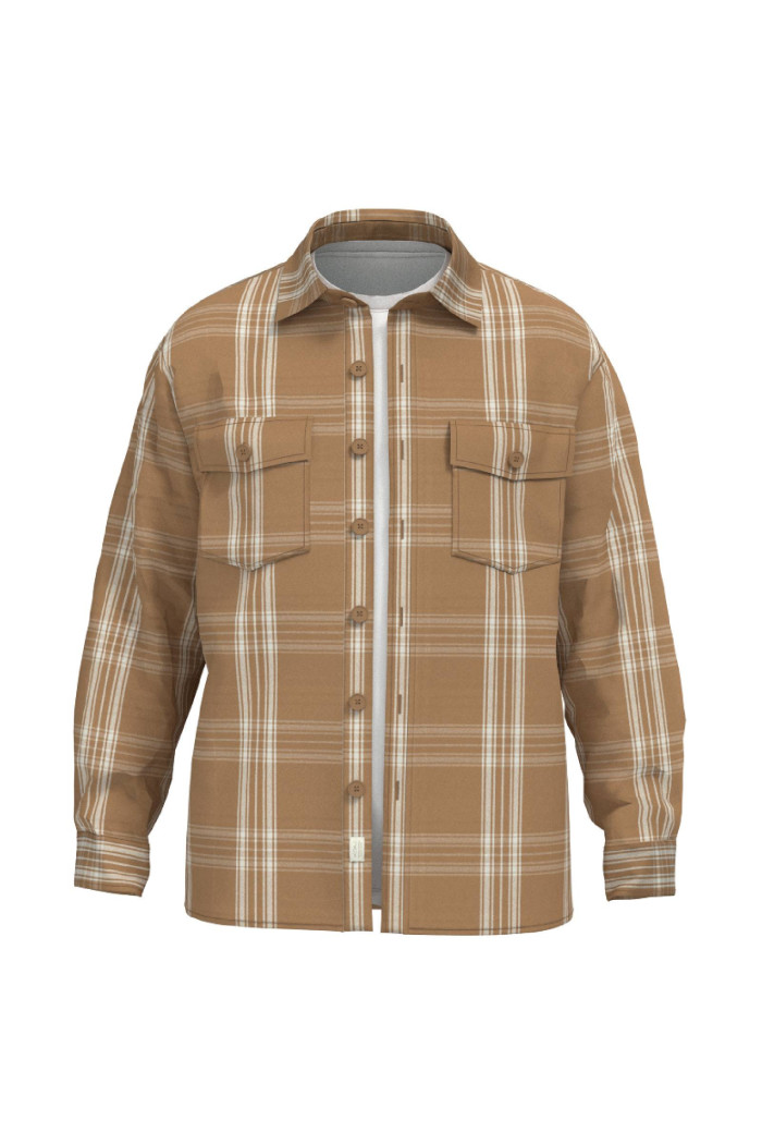 Sobrecamisa oversize unicolor a cuadros con doble bolsillo