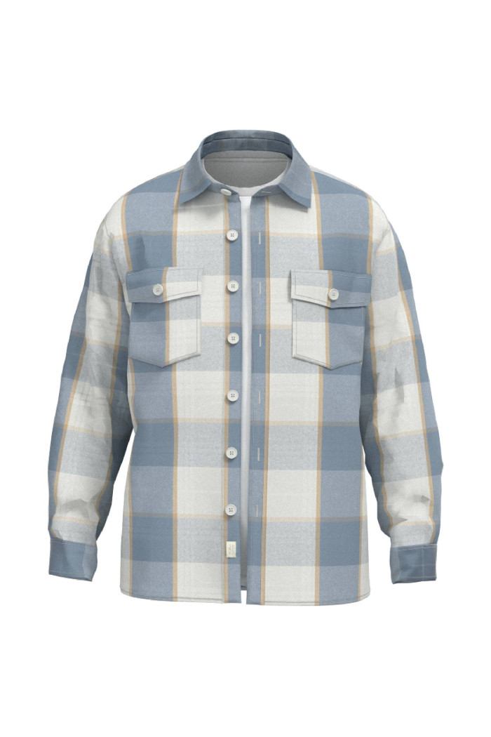 Sobrecamisa oversize unicolor a cuadros con doble bolsillo