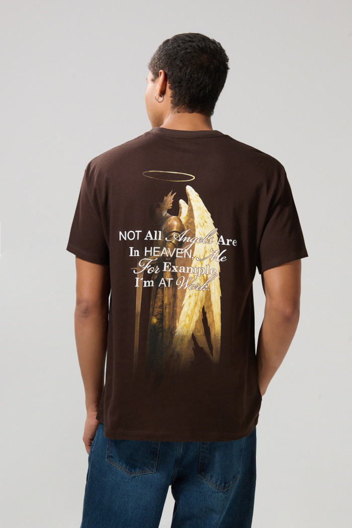 Camiseta unicolor oversize manga corta estampada en algodón