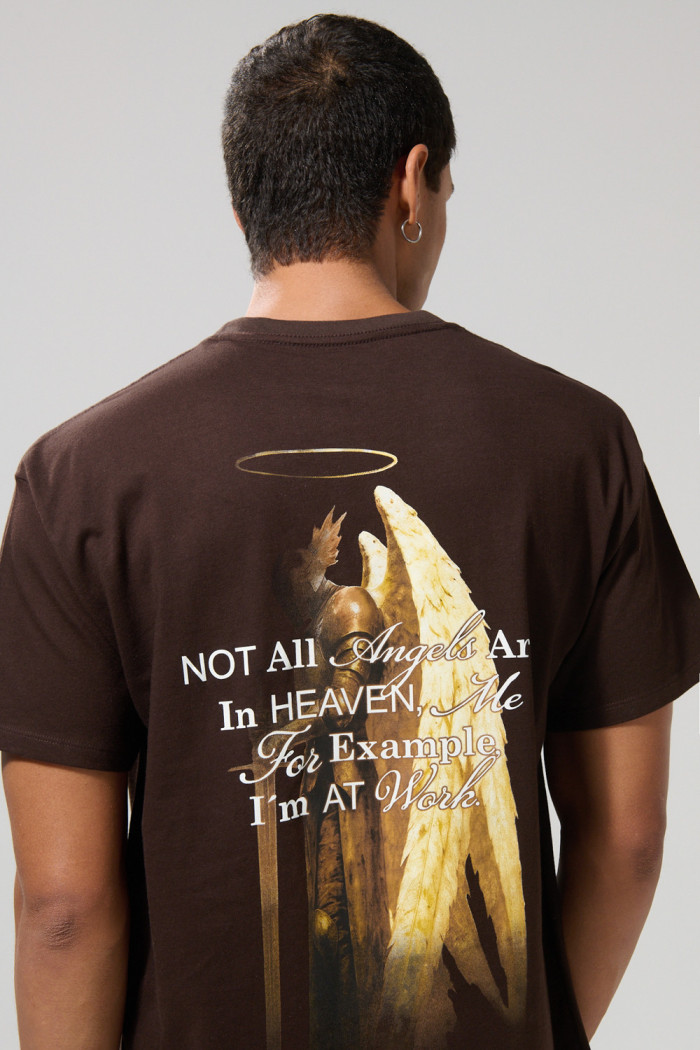 Camiseta unicolor oversize manga corta estampada en algodón