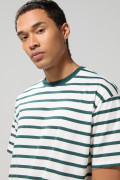 Camiseta a rayas crema clara college con manga corta