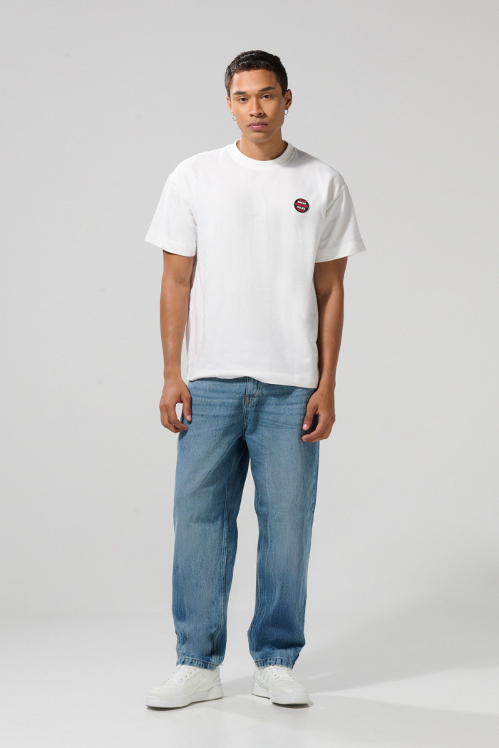 Camiseta oversize manga corta unicolor en tela gruesa