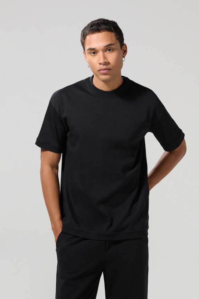 Camiseta oversize en algodón pesado unicolor manga corta