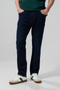 Jean bota recta azul oscuro straight leg tiro bajo