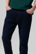 Jean bota recta azul oscuro straight leg tiro bajo