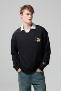 Buzo oversize negro con cuello polo y arte de Mickey