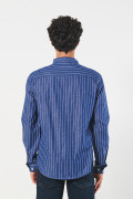 Camisa cuello nerú azul oscura con rayas blancas