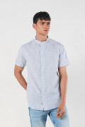 Camisa cuello nerú blanca con rayas y manga corta