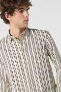 Camisa a rayas crema en algodón con manga larga