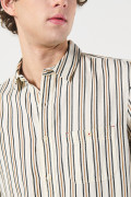 Camisa a rayas crema en algodón con manga larga