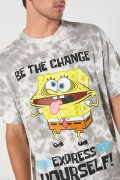 Camiseta de Bob Esponja oversize crema con efecto tie dye