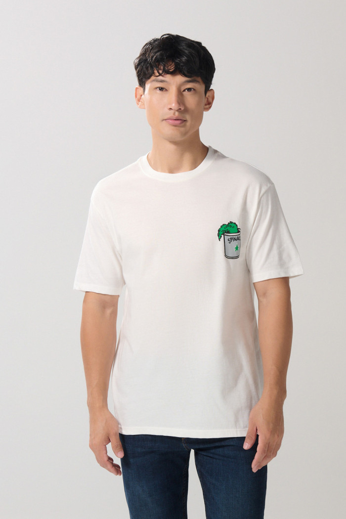 Camiseta crema clara manga corta con arte de Popeye