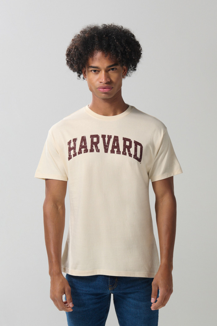Camiseta manga corta kaki clara con arte de Harvard
