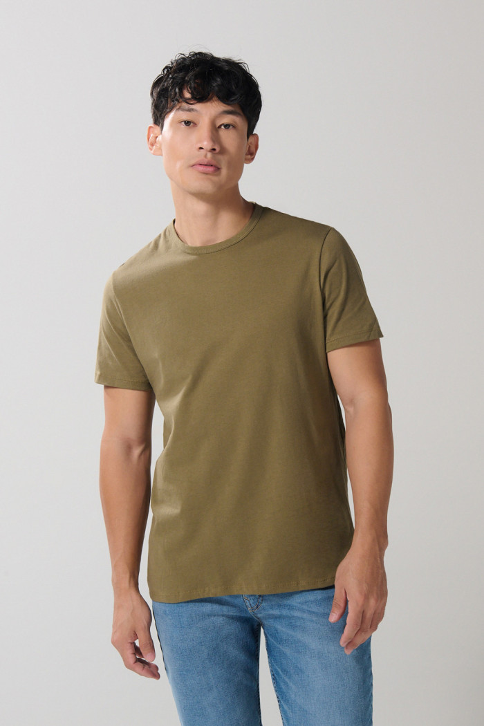 Camiseta verde oscura en algodón con manga corta