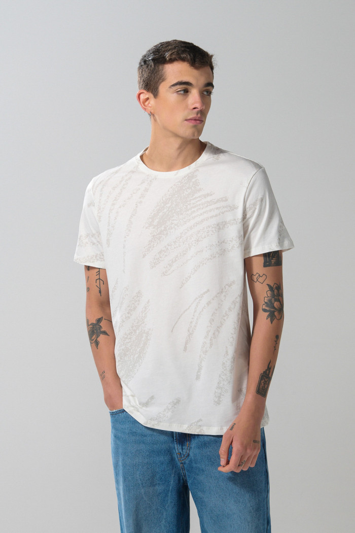 Camiseta crema clara en algodón cuello redondo