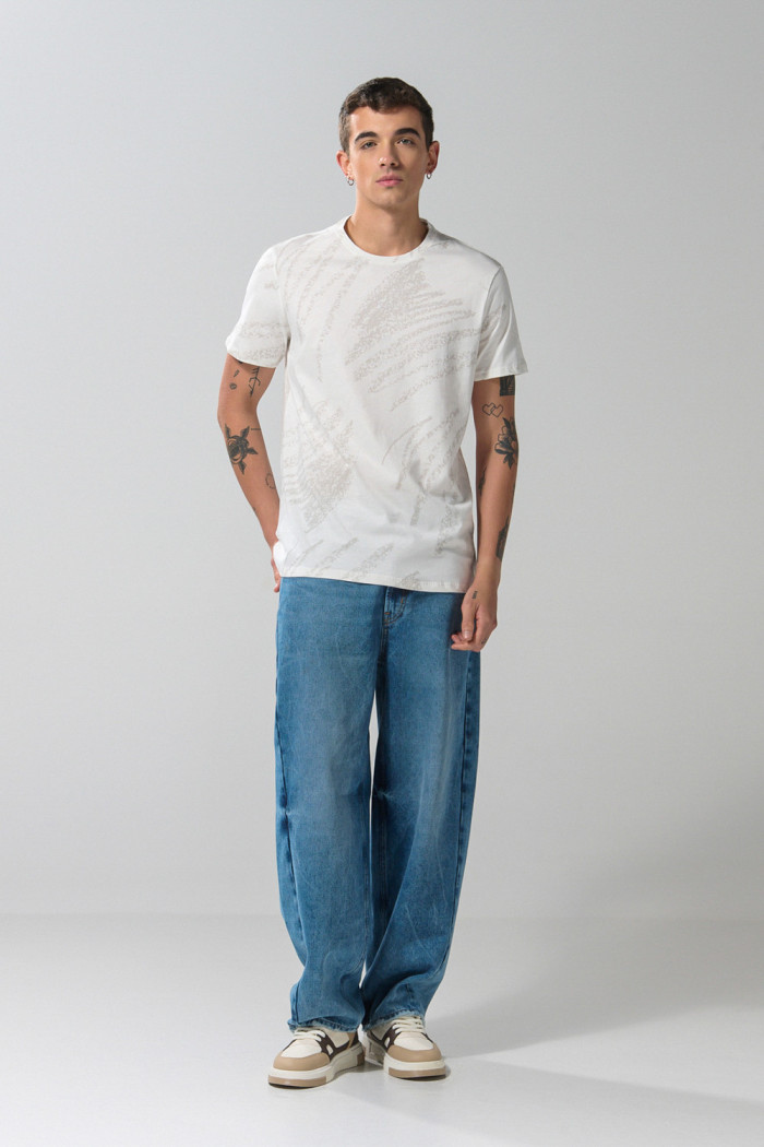 Camiseta crema clara en algodón cuello redondo