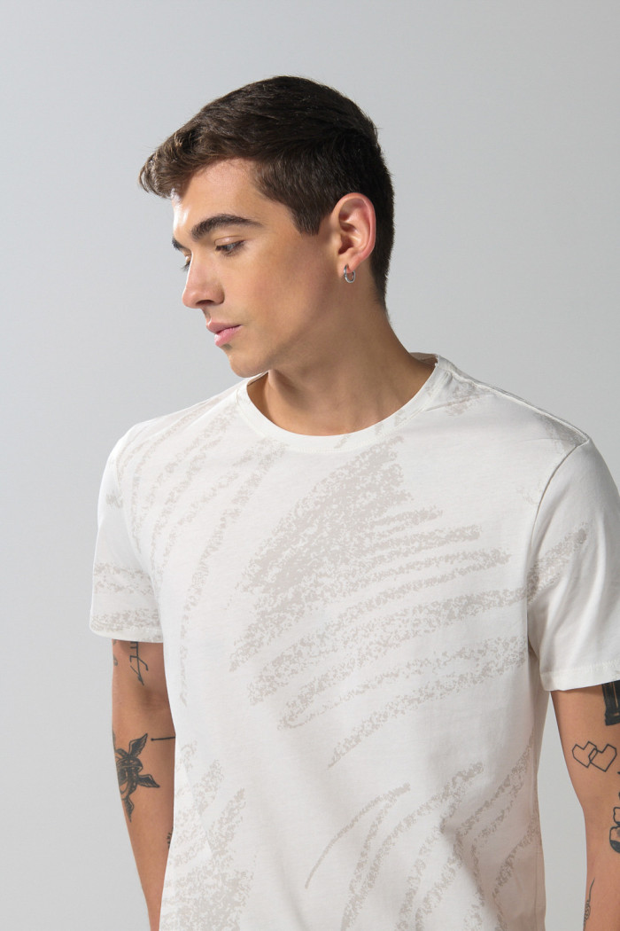 Camiseta crema clara en algodón cuello redondo