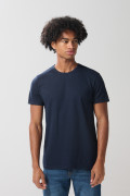 Camiseta en algodón azul intensa con cuello redondo
