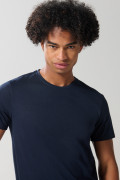 Camiseta en algodón azul intensa con cuello redondo