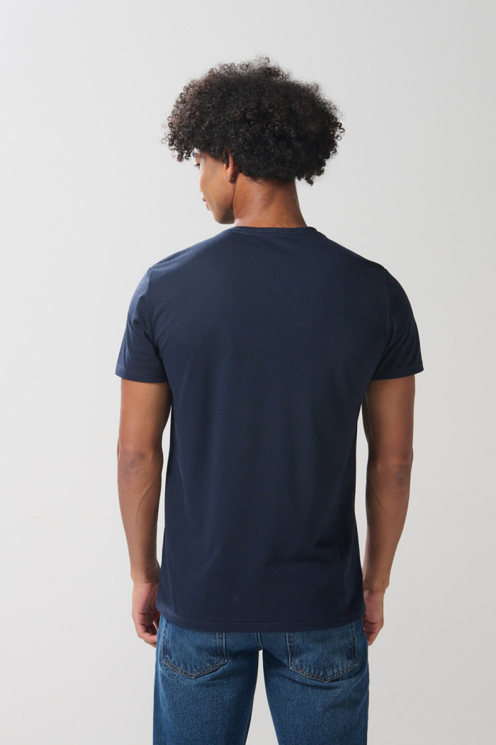 Camiseta en algodón azul intensa con cuello redondo