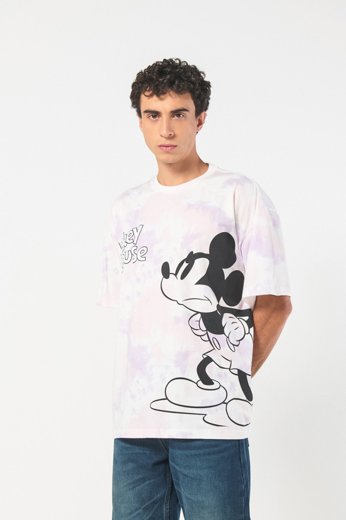 Camiseta oversize de Mickey lila tie dye con manga corta