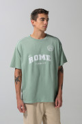 Camiseta verde clara oversize college con cuello redondo