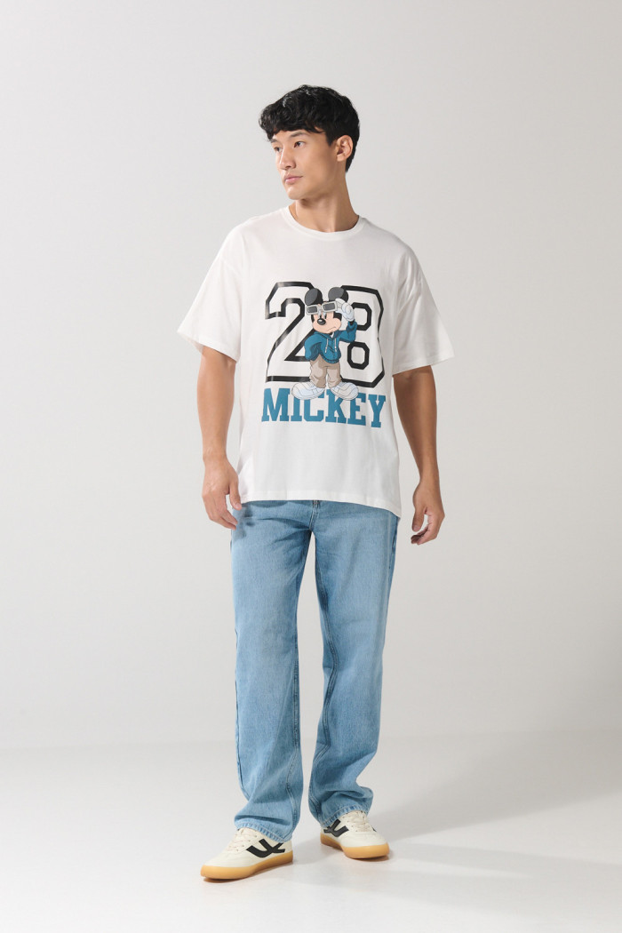 Camiseta crema clara oversize manga corta de Mickey