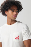 Camiseta en algodón unicolor con manga corta y bolsillo
