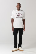 Camiseta en algodón college crema clara con manga corta