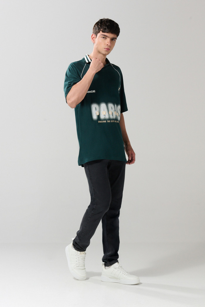 Camiseta polo unicolor con diseño college oversize