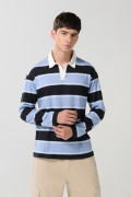 Camiseta azul intensa polo con rayas y manga larga