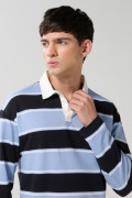 Camiseta azul intensa polo con rayas y manga larga