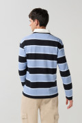 Camiseta azul intensa polo con rayas y manga larga