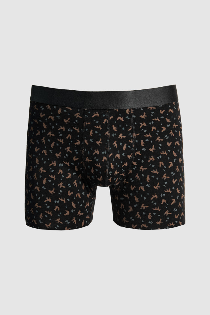 Bóxer midway brief-largo negro estampado en algodón