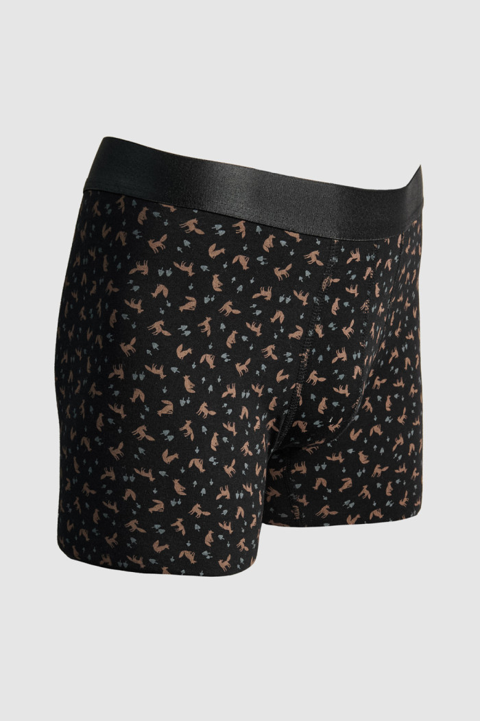 Bóxer midway brief-largo negro estampado en algodón