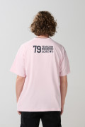 Camiseta cuello V unicolor con diseño college oversize